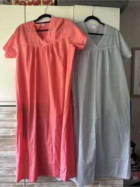 🌸 NWOT Damart Nightgowns Pink Blue Bundle Embroidered Cotton Blend UK 18 / US 14